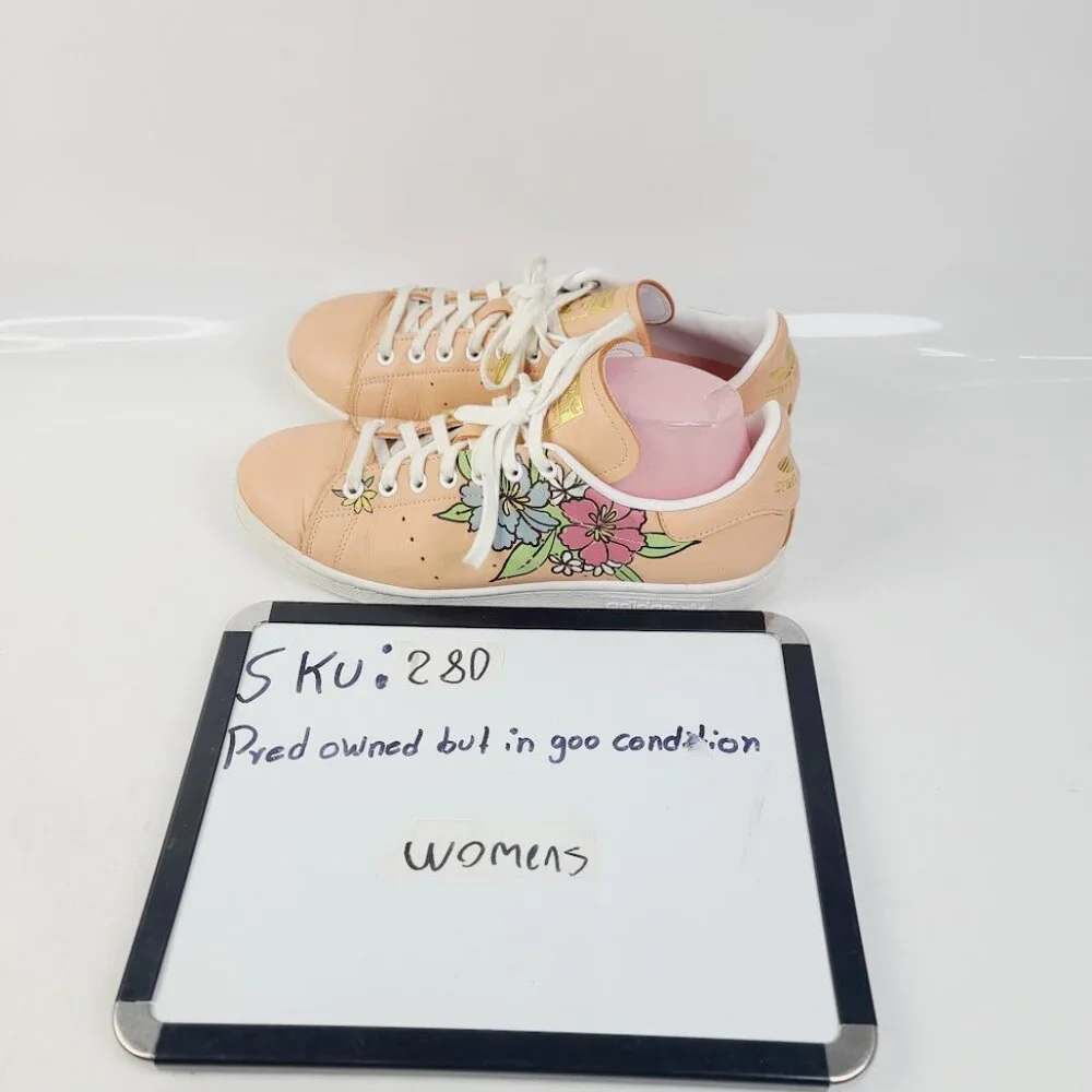 Adidas Women's Amber Blush Floral Cloud White Stan Smith Lace-Up Sneakers Sz 9.5